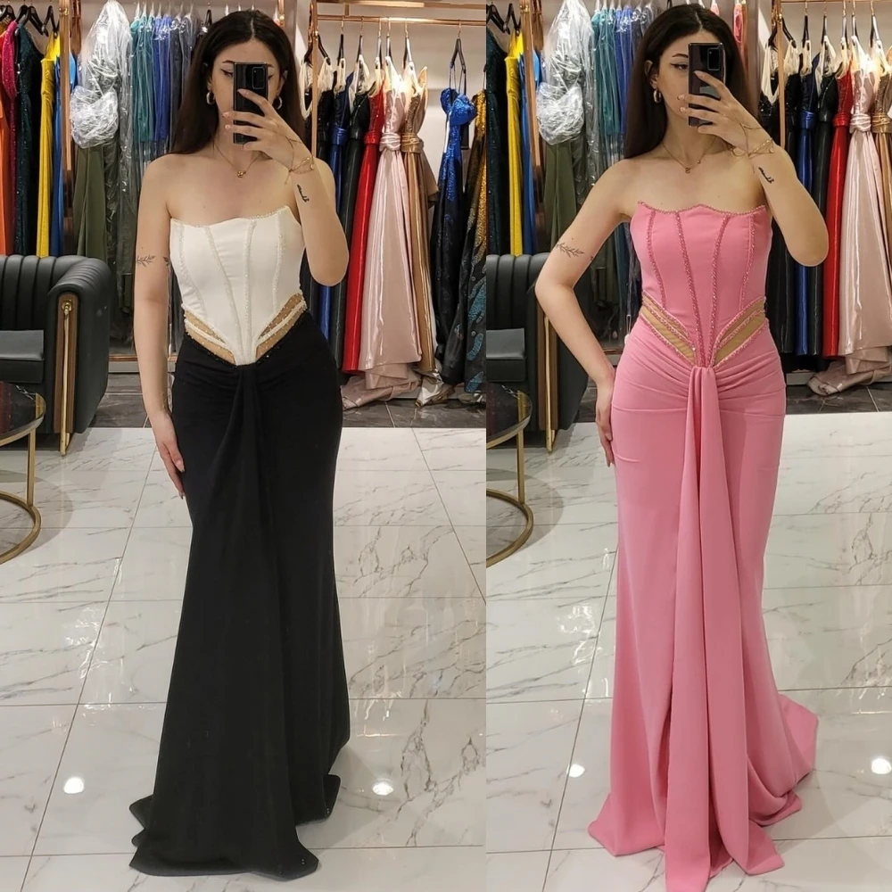 

Formal Jersey Sequined Ruched A-line Strapless Long Dresses Prom Dresses Casual Simple Retro Fashion Elegant Exquisite Sparkle