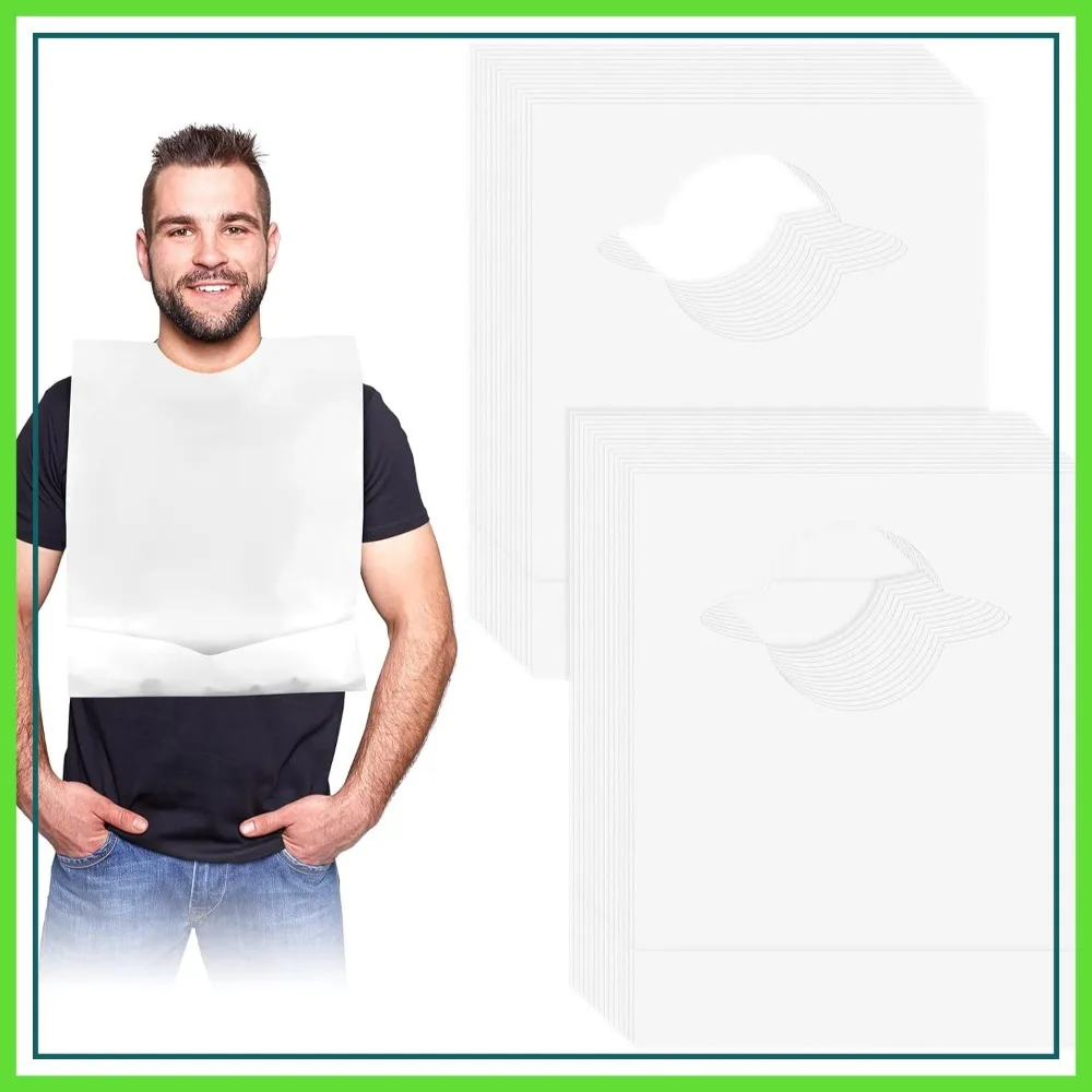 

Disposable Adult Bibs with Crumb Catcher, 100 Pack Plastic Bibs for Elderly Eating, Single Use Dining Clothing Protectors