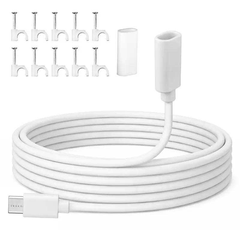 B67C USB C Extension Cable With Clips& Waterproof Case, USB C Male To Female Extender Cord For Ring Pan-Tilt Indoor Cam Camera 2