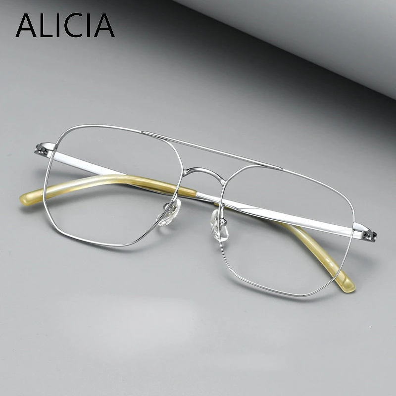 ALICIA موضة جديدة الطيار جسر مزدوج نظارات خفيفة للغاية التيتانيوم النقي النظارات البصرية وصفة طبية إطارات النظارات رجل إمرأة #1