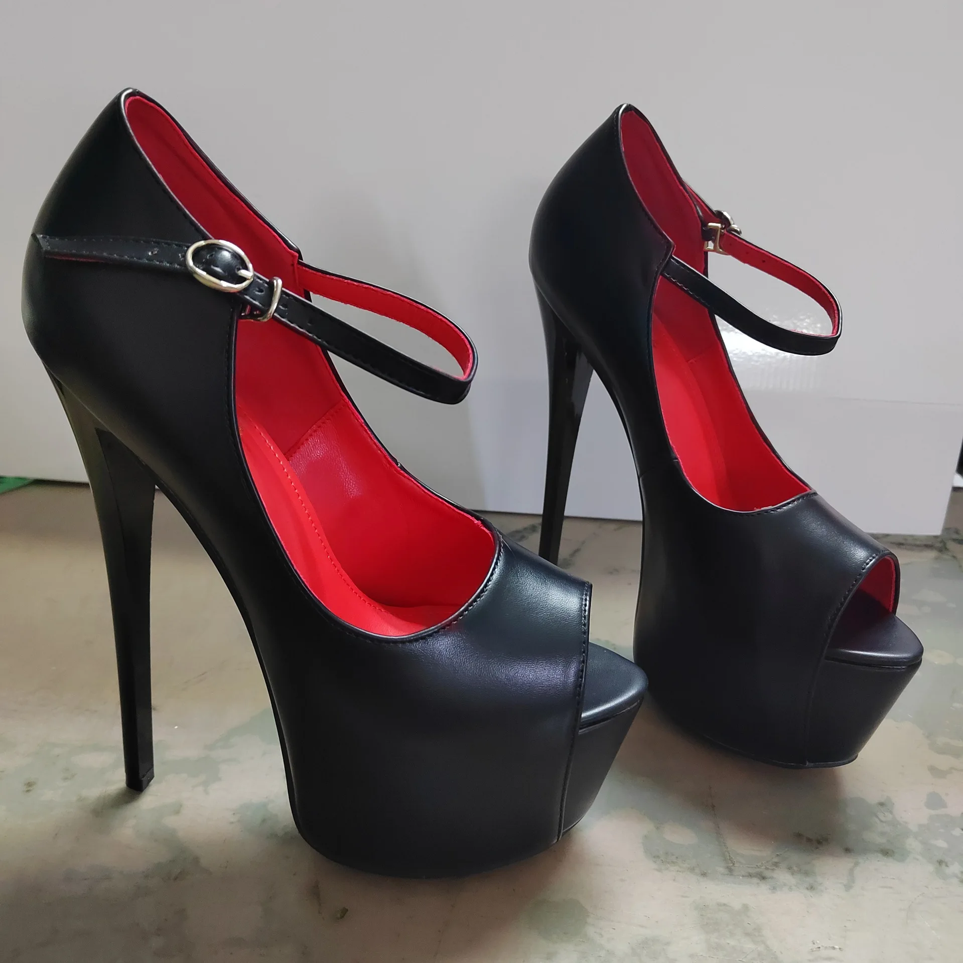 

Pole Dance Photo High Heels Peep Toe 19-22cm Extreme Platform Women's Pumps Ankle Strap Size 50 Wen Super Fetish Heels Mary Jane