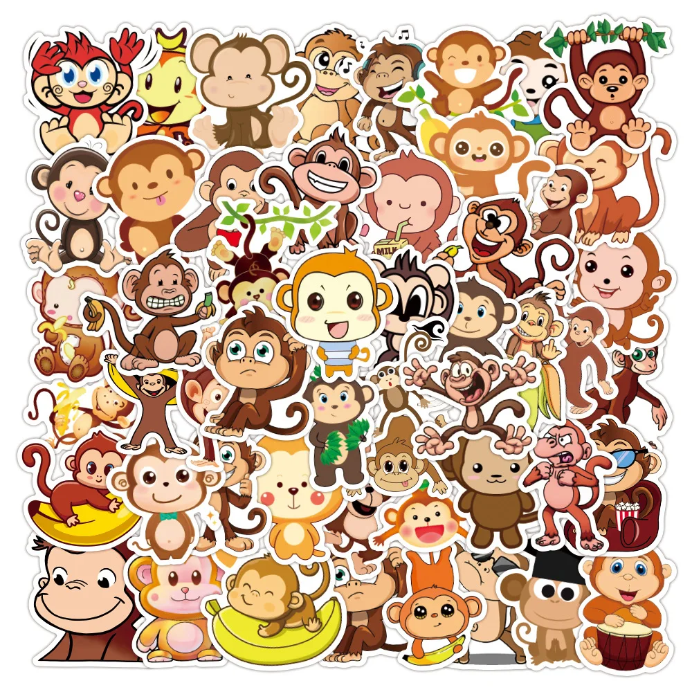 50 PCS Cute Hand-painted Monkey Trendy Stationery Sticker Luggage Notebook Helmet Waterproof Gift Graffiti Cartoon Sticker