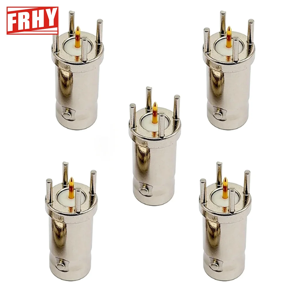 5PCS 50Ω BNC Female Q9 PCB Mount Solder Straight Connector Copper 4-Leg RF Coaxial Jack for CCTV Camera Signal Transmission
