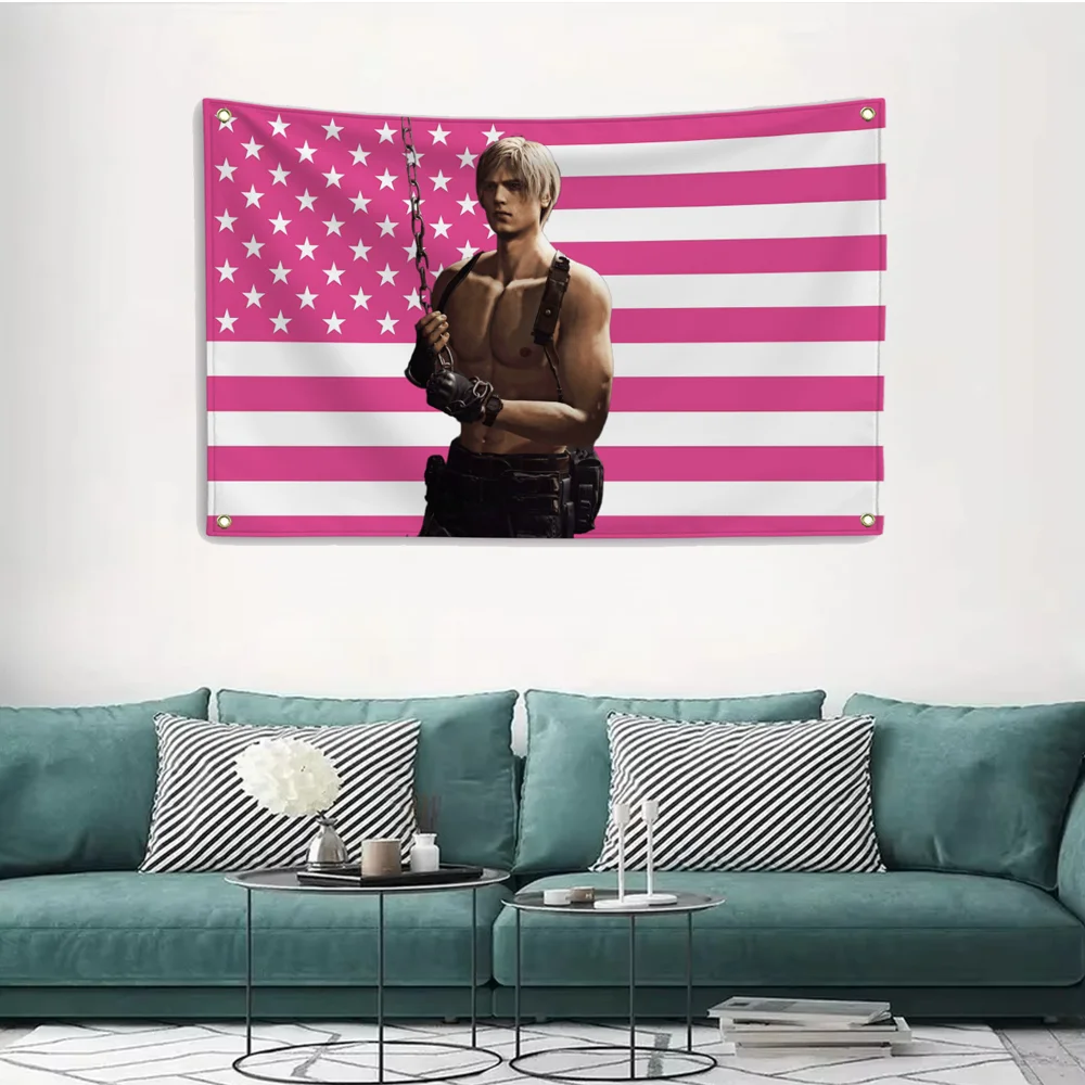 

1PC Leon Kennedys Pink American Flag Banner Outdoor Decoration Home Decor Garage Decoration Tapestry Banner Decoration
