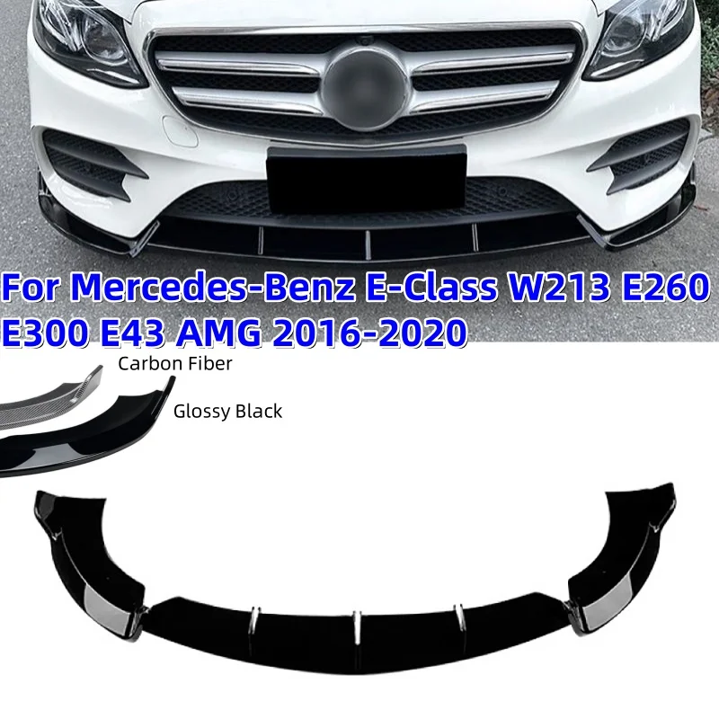 Car Front Bumper Splitter Lip Spoiler Diffuser Guard Body Kit Cover For Mercedes-Benz E-Class W213 E260 E300 E43 AMG 2016-2020