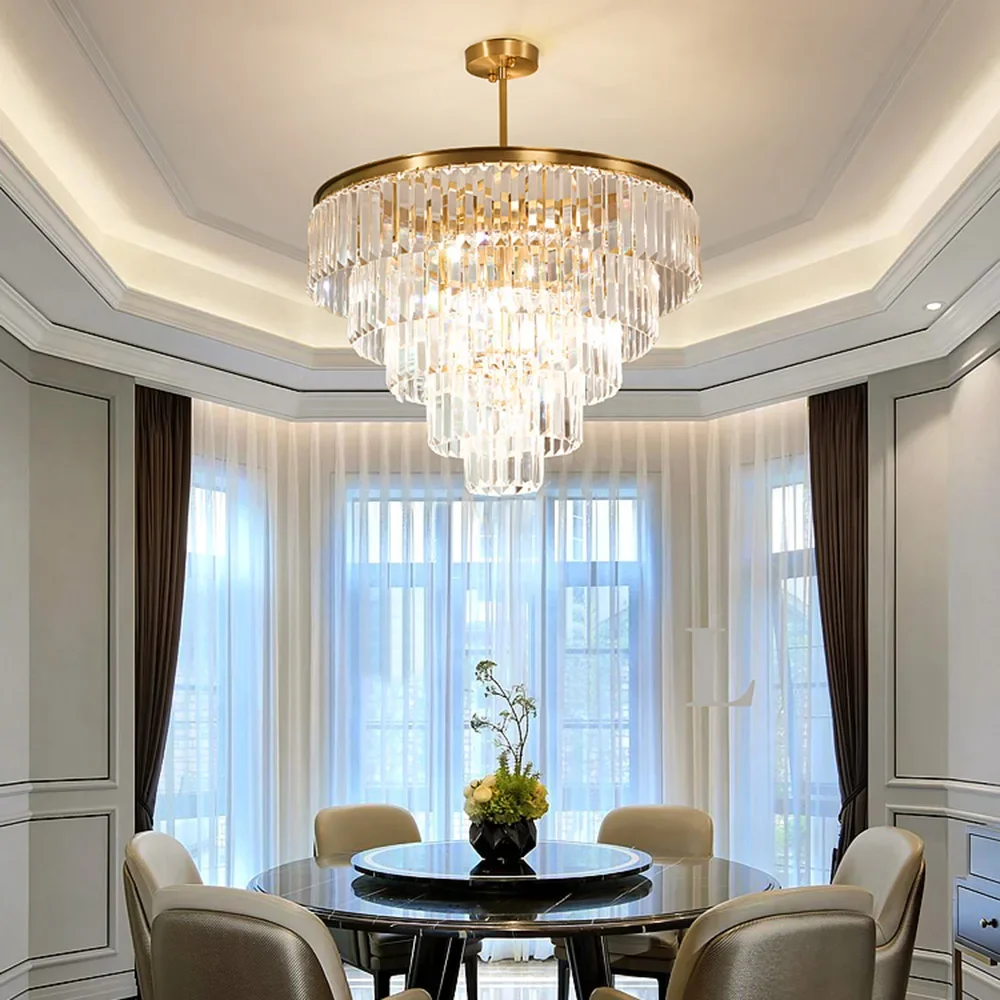 

Modern Top Luxury Clear Crystal Chandelier Lighting Round Gold Hotel Lobby Chandeliers For Living Room LED Indoor Light Fixtures