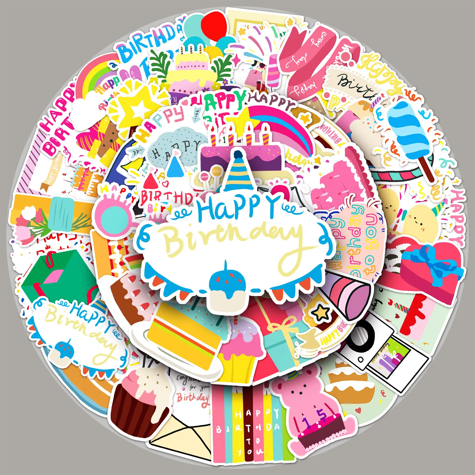 10/50PCS Cartoon Happy Birthday Sticker Funny Graffiti Waterproof Decal Kids Toy Gift for Luggage Guitar Scooter Helmet Desk