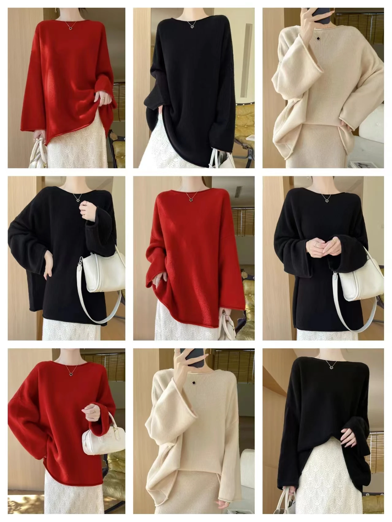 

New Chic Autumn Winter Women Cashmere Pullover Long Sleeve Curl O-neck Sweater 100% Merino Wool Knitwear Loose Clothing Tops
