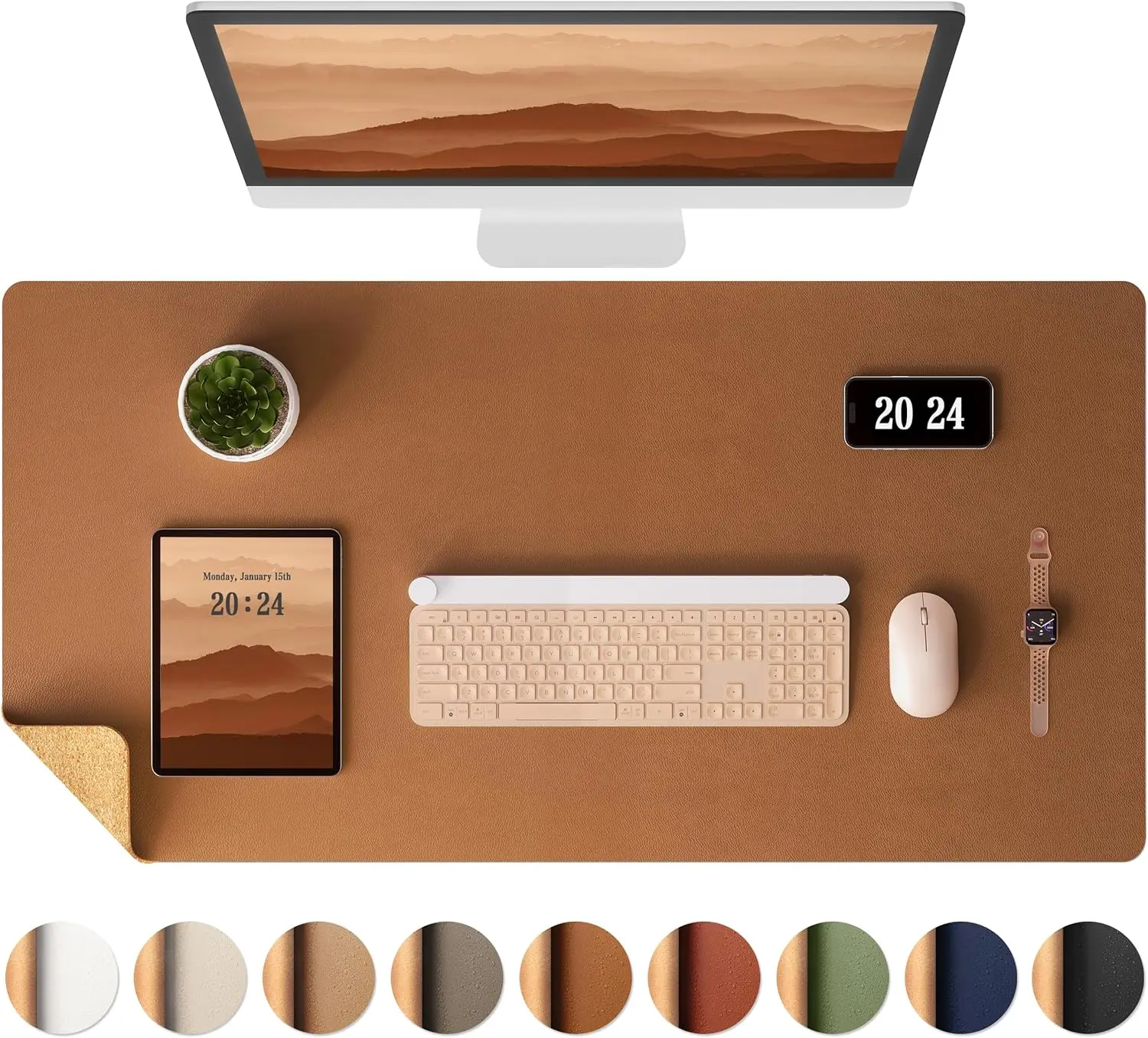 

Double-Sided Desk Pad, Leather Desk Mat with Cork Base for Office Home 25.6x13.7 Inch