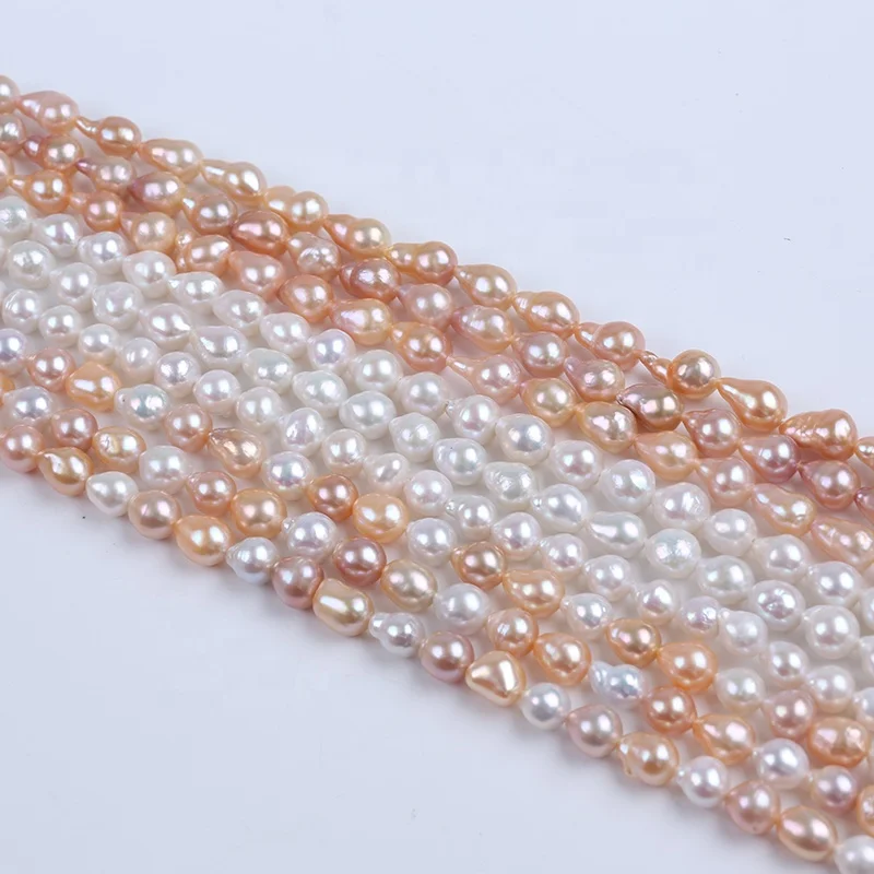 

Wholesale 8-9mm natural white pink color freshwater pearl strand edison loose pearls with tail string for jewelry making