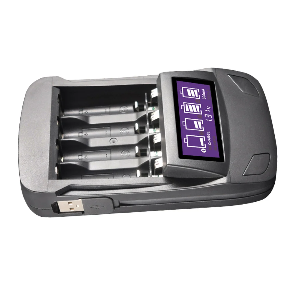 

1pc Smart Usb 4 Slots Lcd Display Real Capacity Voltage Detection For Aa Aaa Batteries Multifunctional
