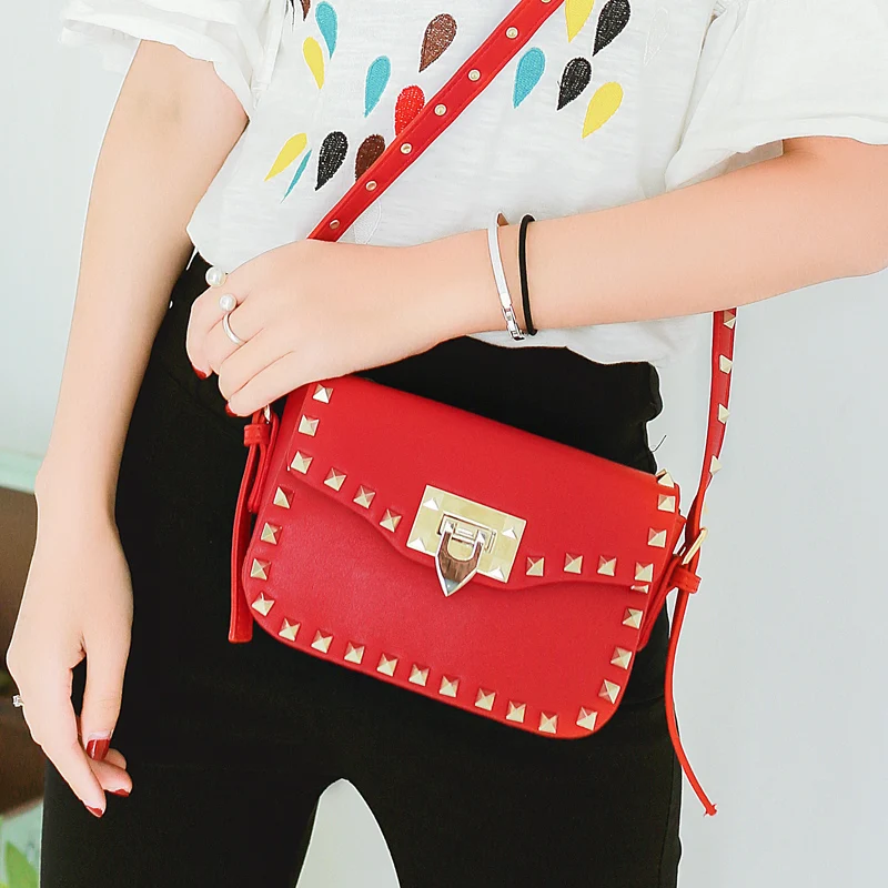 

Anliya Korean Sle Rivet oulder Bag Simple Lo Bule Crossbody Small Square Bag Women's Faion Trend Soft PU Leather