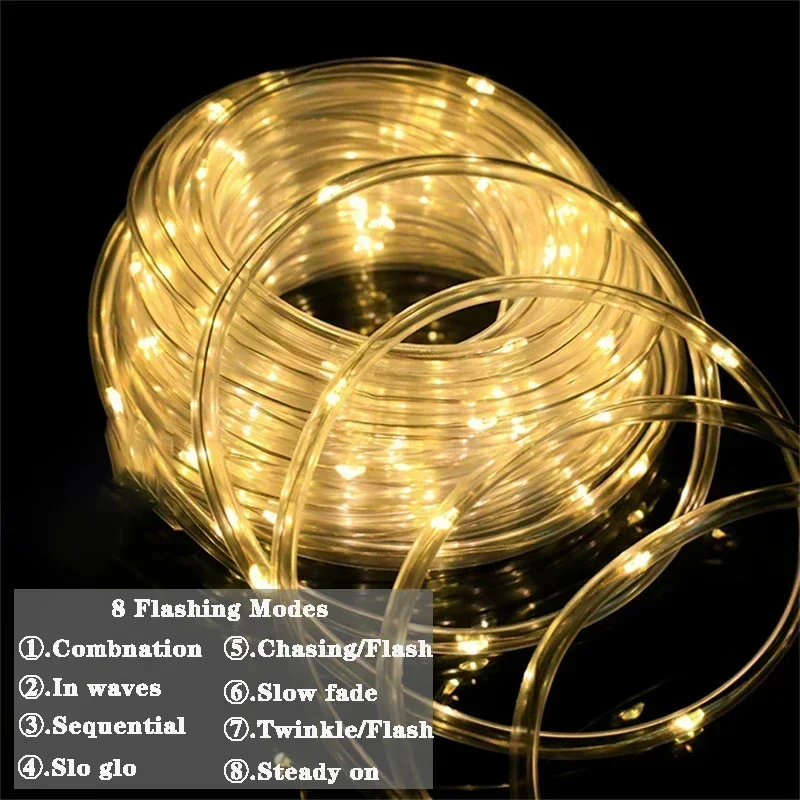 

Solar Christmas Lights 8 Modes Clear PVC Tube Fairy String Lights Solar Rope Lights Outdoor Waterproof