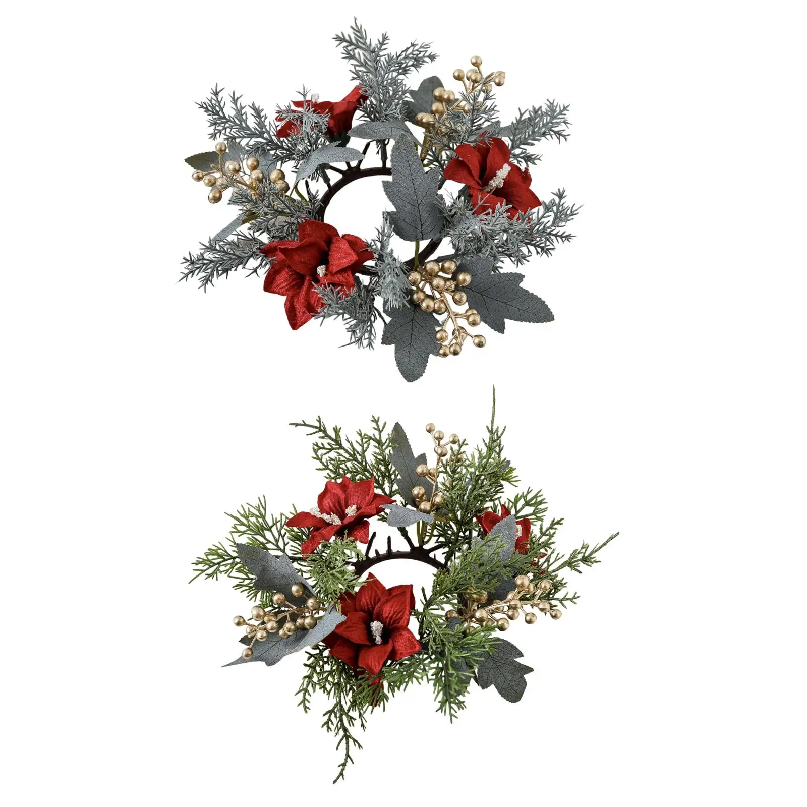 Christmas Pillar Candle Ring Wreath Decor for Tabletop Centerpiece Home Cafe