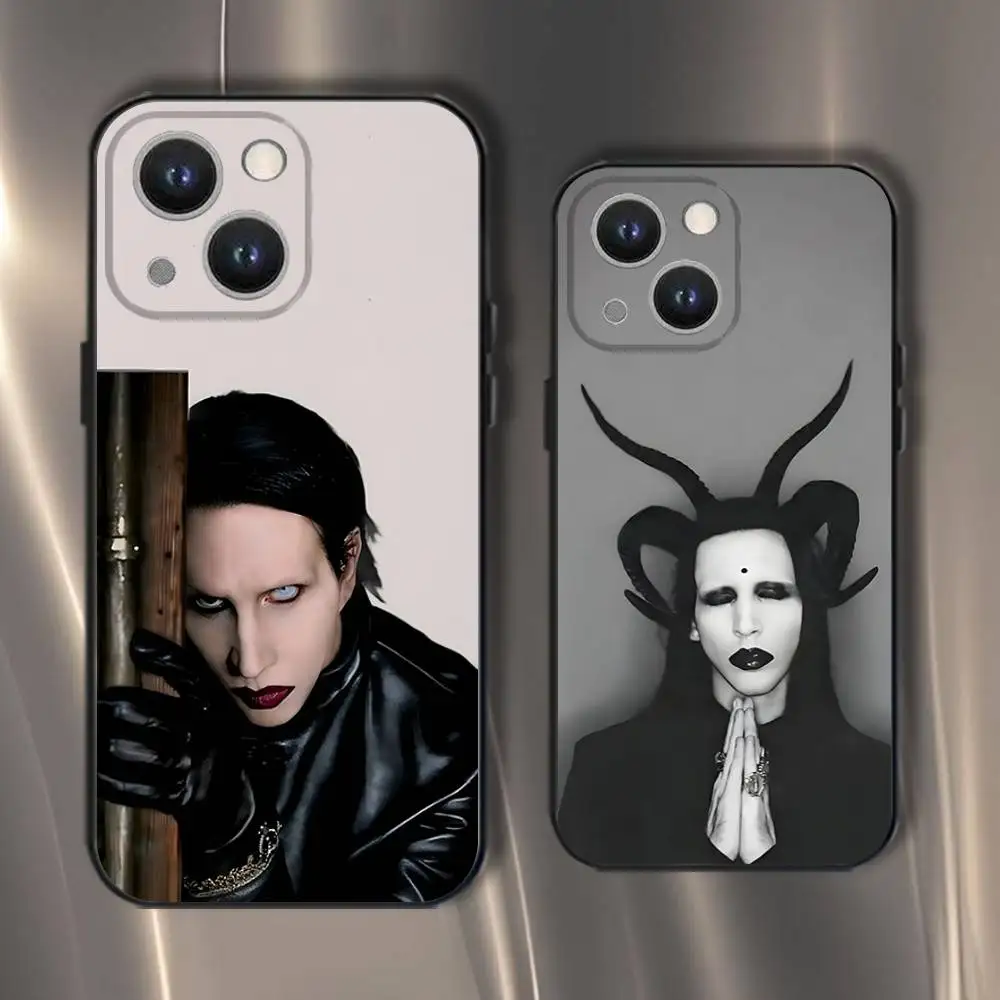 

Singer Marilyn Manson Phone Case For iPhone 16,15,14,13,12,11,Pro,XS,Max,XR,Plus,E,SE4,Mini Black Soft Cover