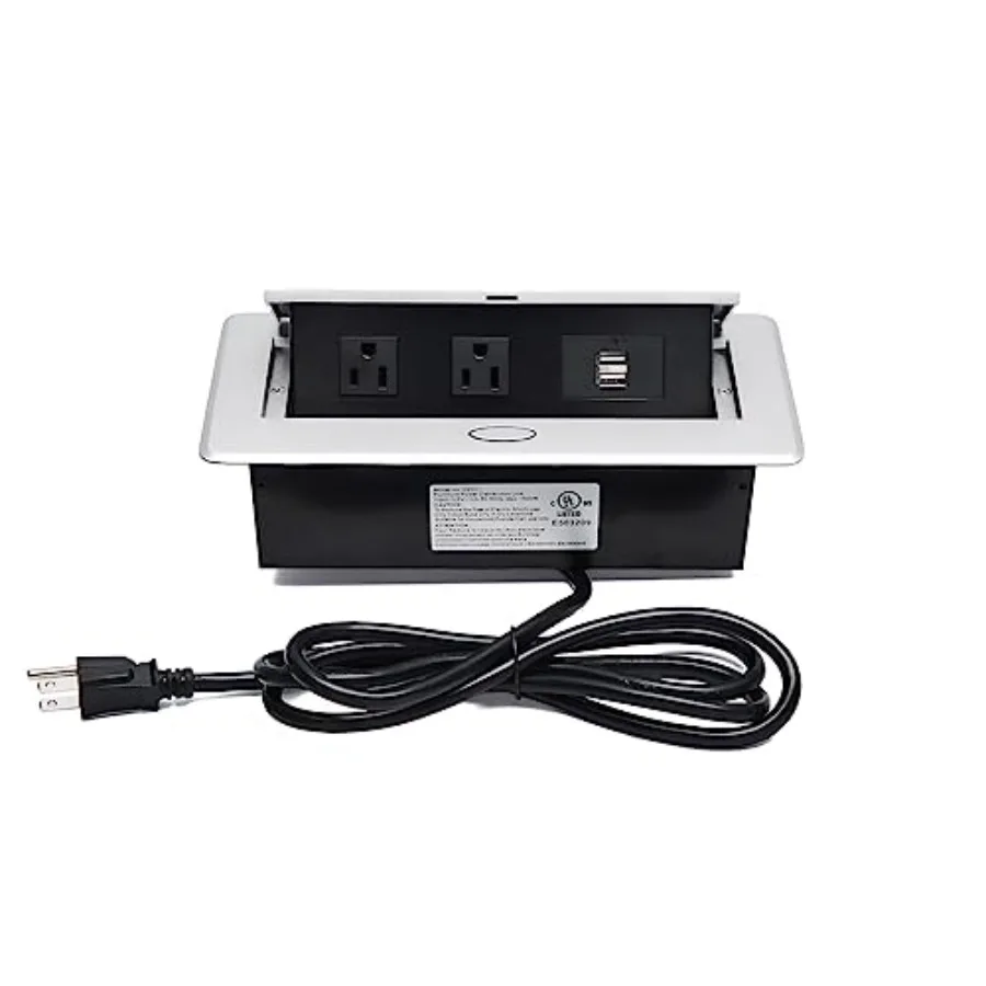 

UL Approval Power Strip Hidden Pop Up Outlet Table Connection Box Desktop Socket with 2 Outlets and 2 USB Charging Ports for Co