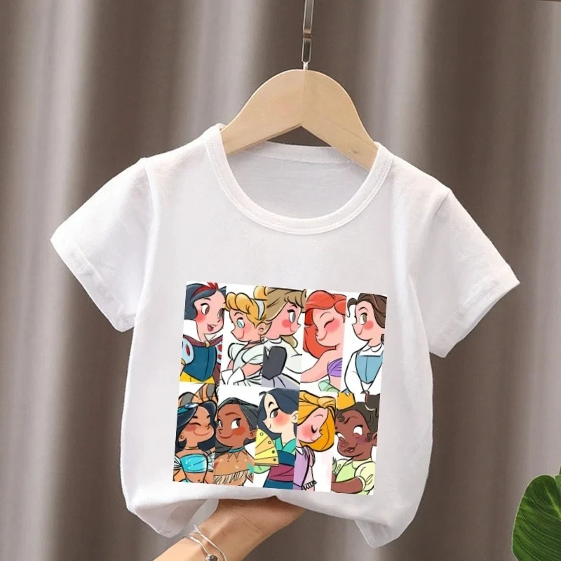 

Хит продаж: Детская футболка с принтом «Маленькая принцесса Ариэль, Дженнифер, Золушка, Мулан» для девочек, летняя одежда для малышей