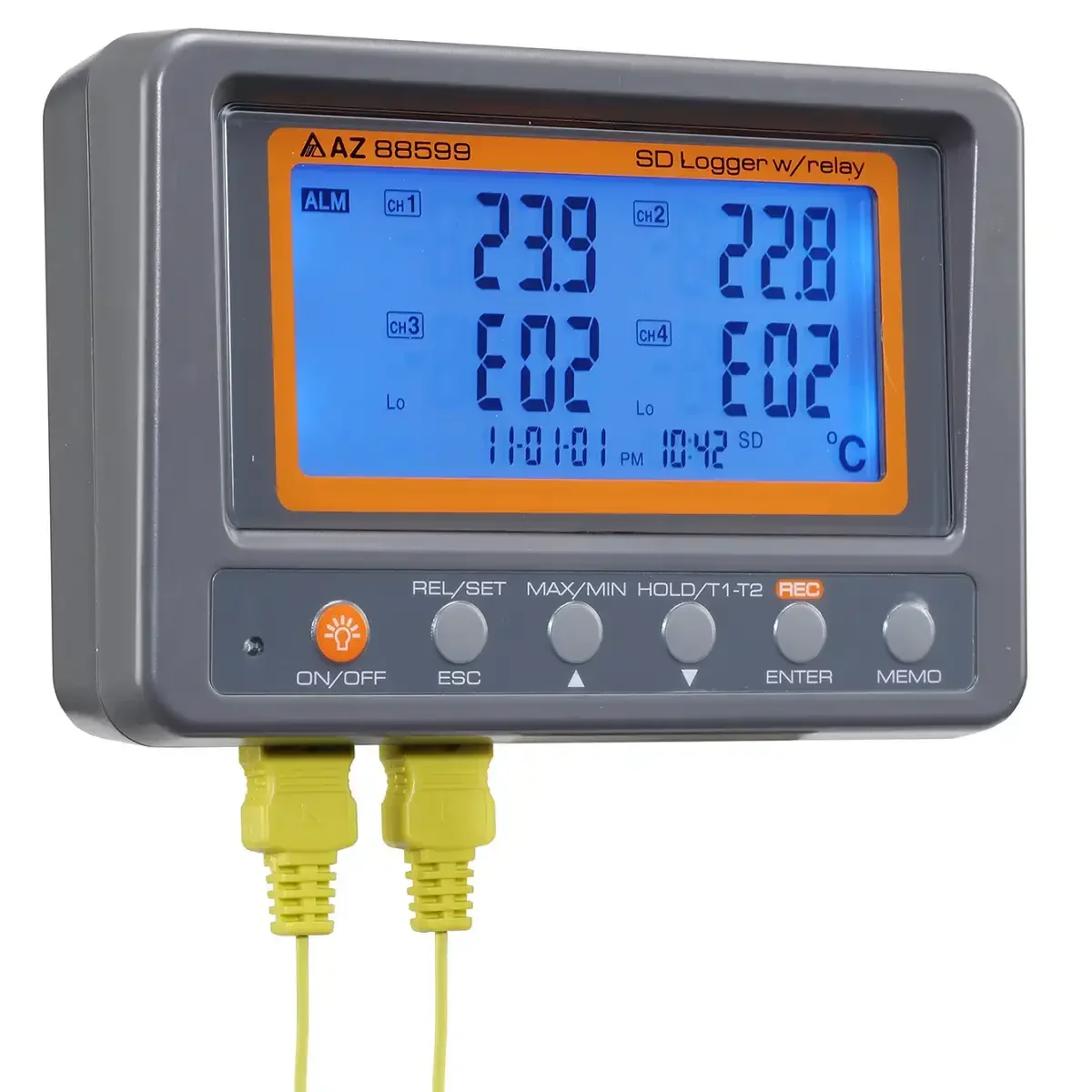 AZ88599 4 Channel K Thermocouple & Thermistor Thermal Thermometer Recorder Temperature Data Logger with Relay