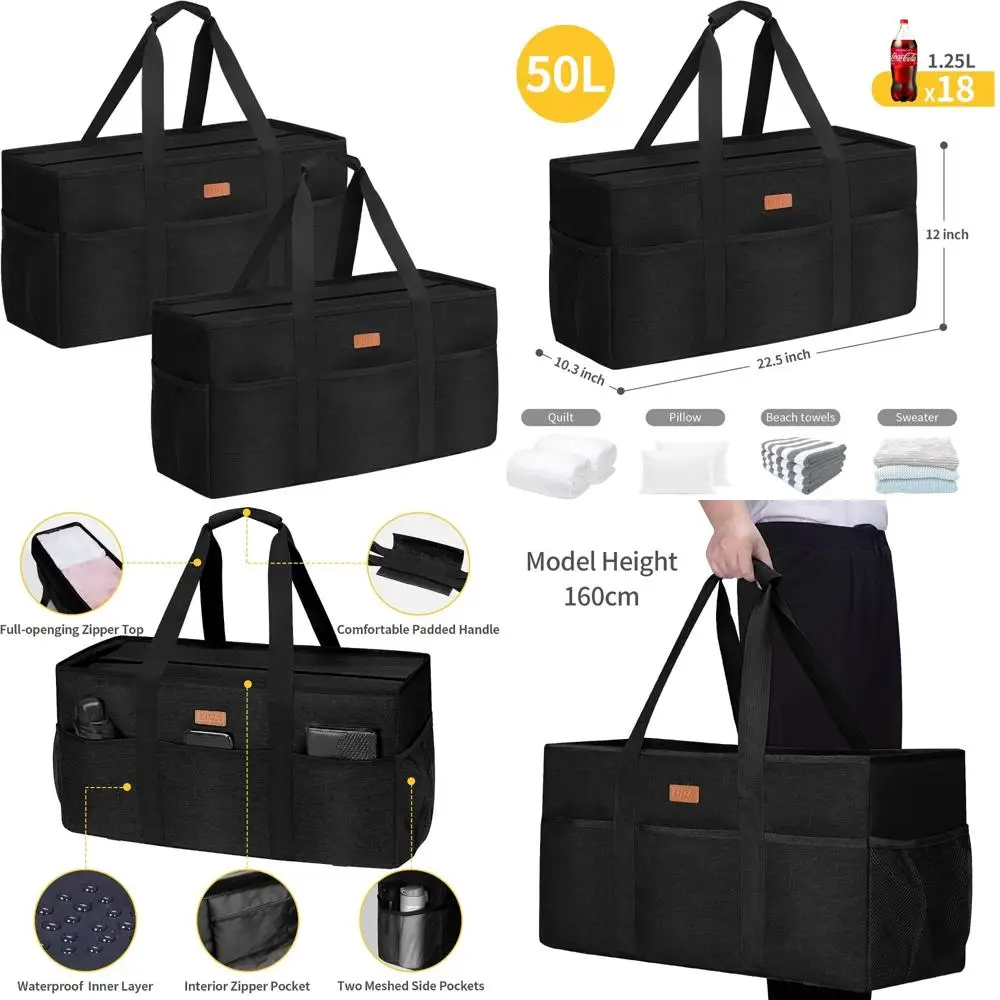

Extra Large Utility Tote Bag with Lid and Reinforced Metal Wire Frame for Maximum Storage and Durability