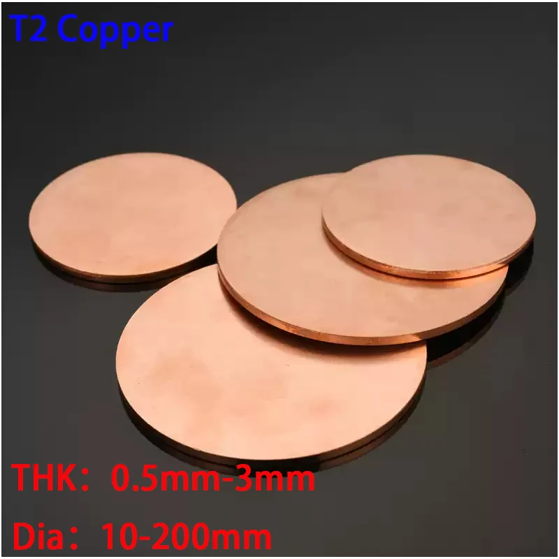 

T2 Pure Copper Round Plate Circular Sheet Thickness 0.5/0.8/1/1.5/1.6/2/2.5/3mm Dia 10/30/50/60/80/100/150/200mm