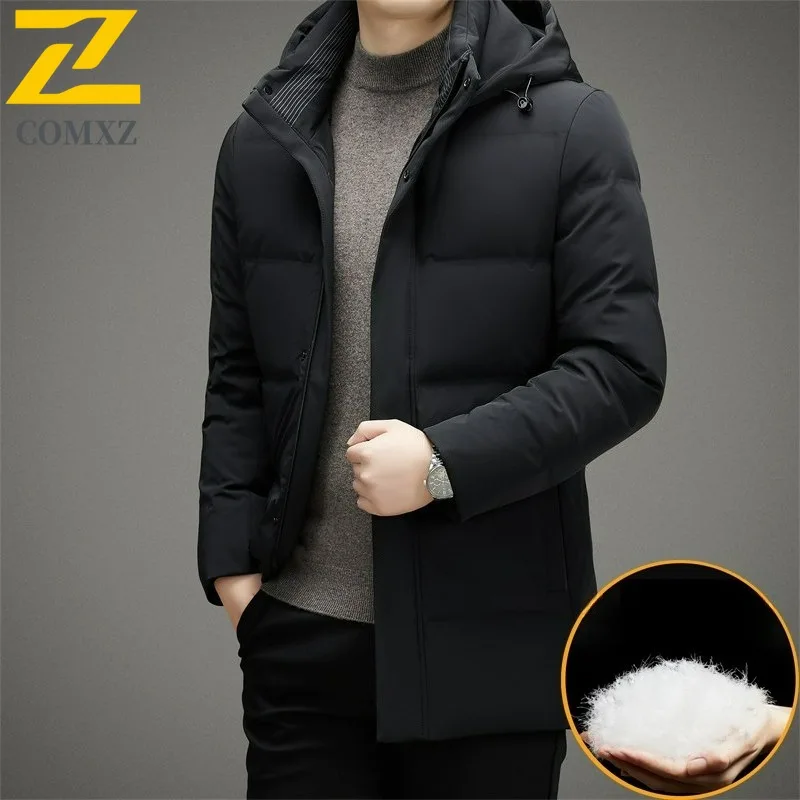 COMXZ Men Down Jacket Fashion Detachable Hood Outdoor Work Lightweight Padded Jacket Leisure Business Thickened Warm Winter Coat