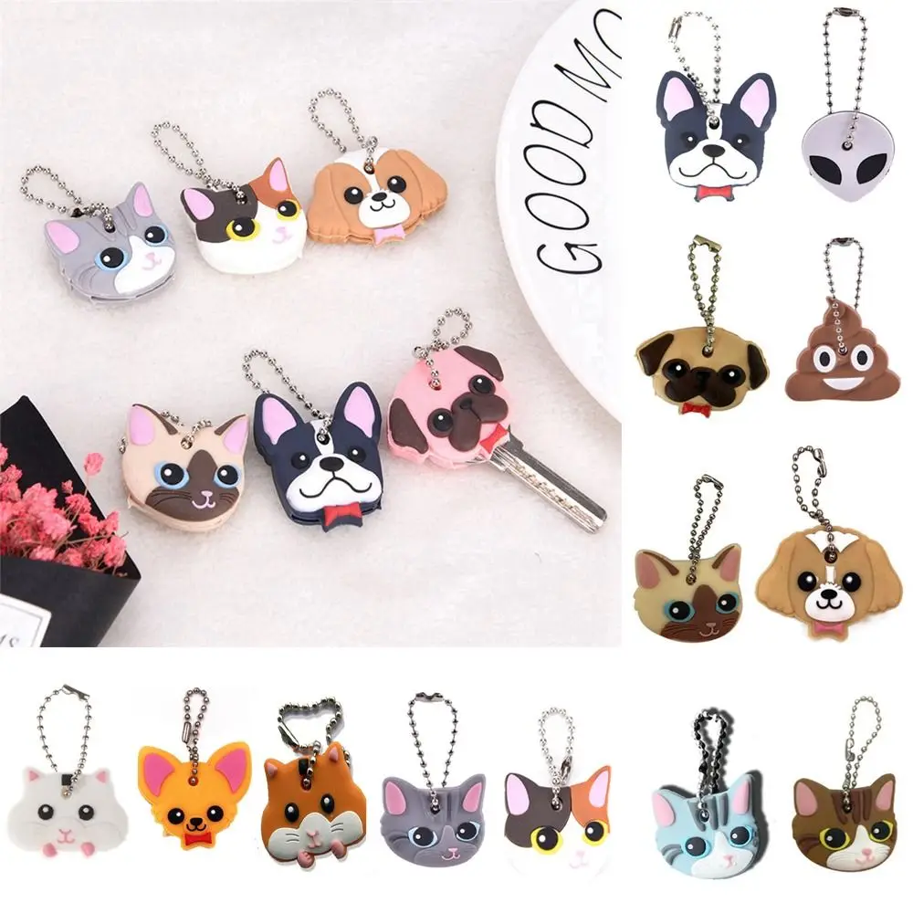 Creative PVC Key Protective Case Cartoon Dog Key Dust Cover Animals Shape Key Pendant Coat Keys