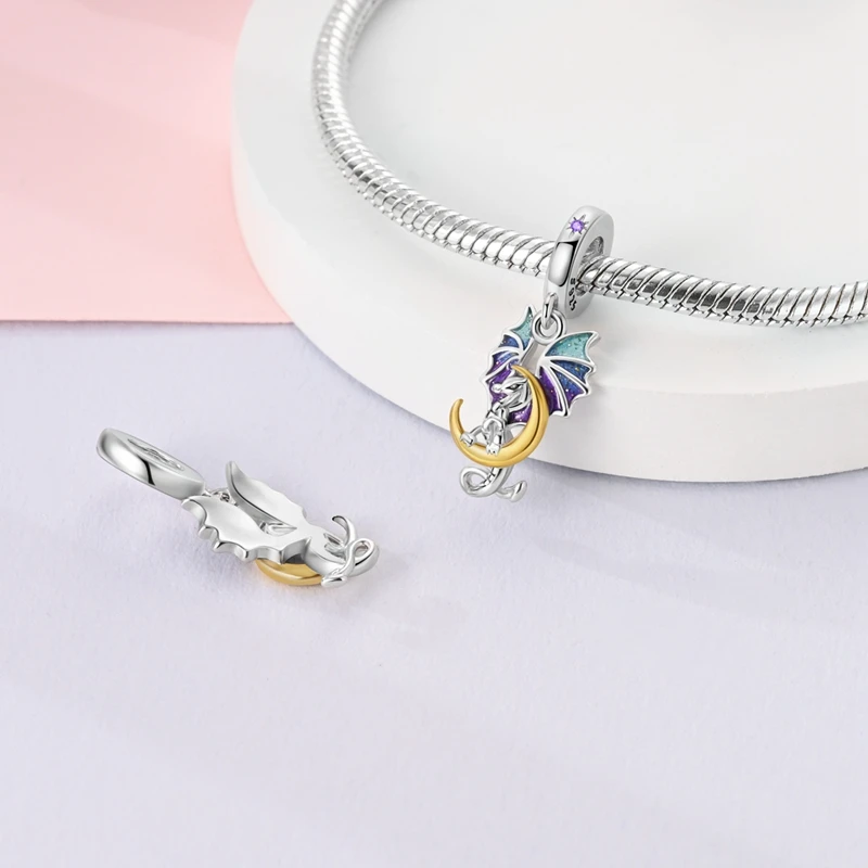 

925 Sterling Silver Moonlight Fantasy Flying Dragon Charms Pendant Fit 3mm Original Bracelet DIY Women Exquisite Jewelry Gifts