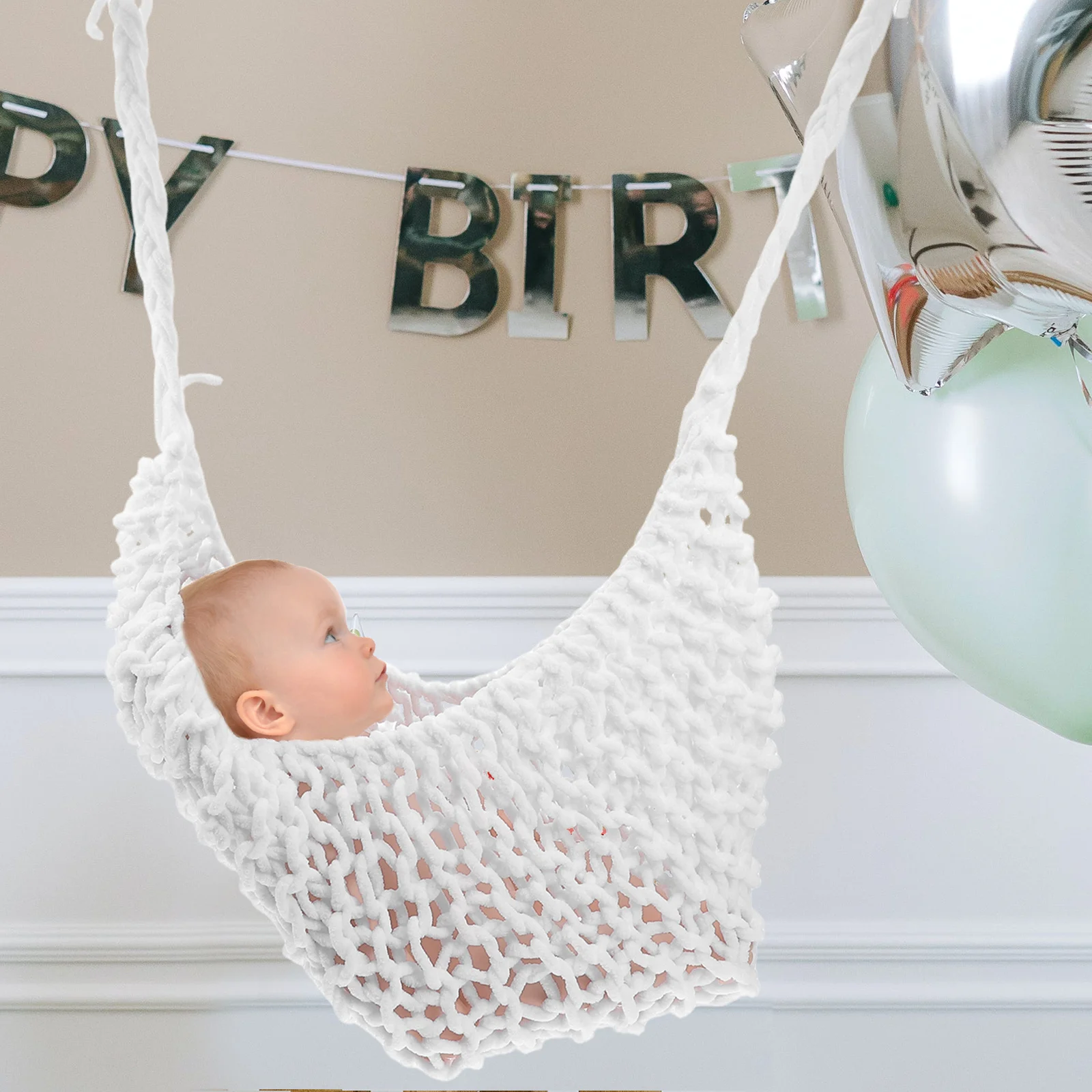 

Newborn Handmade Crochet Baby Bed for 0-12 Months White Infant Sleeping Nest Soft Breathable Knit Wool Photography Prop