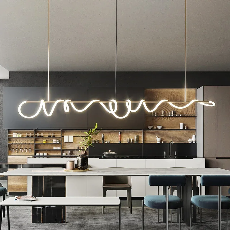 

Modern Long Hose Led Chandelier Pendant Lamp for Dining Room Ceiling Kitchen Home Bar Light Flexible Design Suspension Luminaire