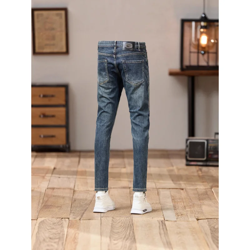 

Мужские осенние джинсы с вышивкой и тисненым принтом в стиле пэчворк, новинка 2025 года, модные стильные индивидуальные облегающие узкие брюки