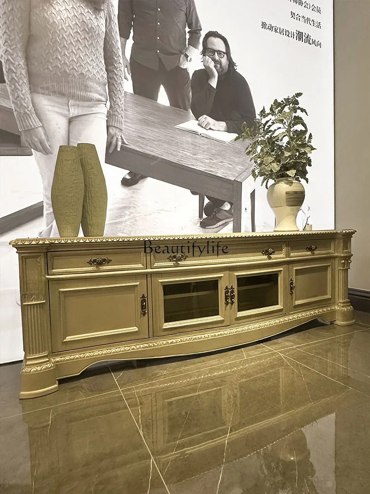 

yj 5 French TV Cabinet Unit Luxury All Solid Wood Carved Living Room Large and Small Apartment Type Furniture