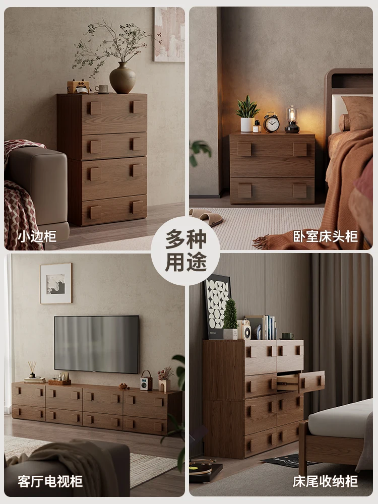 Solid wood TV cabinet, living room home floor-to-ceiling retro card door cabinet, storage side cabinet combination
