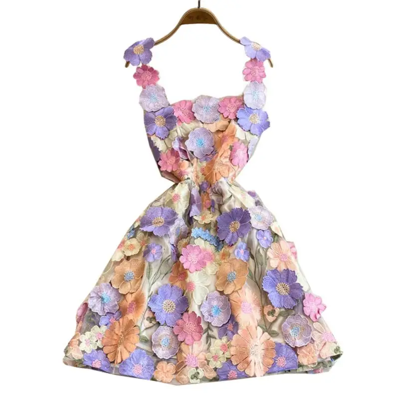 Vestidos de luxo femininos 2025 estilo francês tridimensional flor bordado perspectiva elegante e bonito vestidos femininos