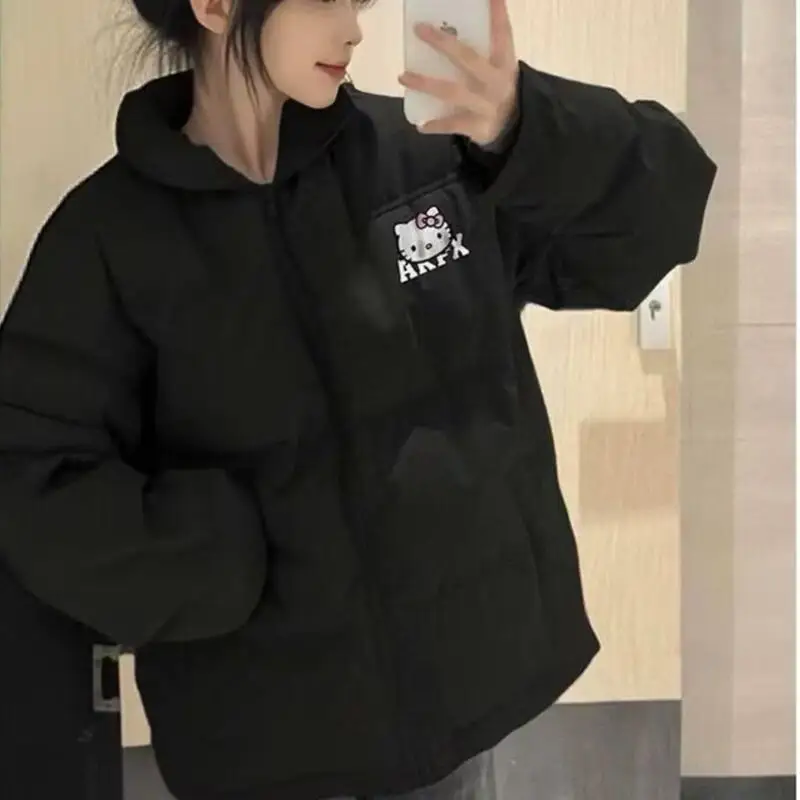 

Хлопковая одежда Sanrio с героями мультфильмов «Hello Kitty's Kawaii», хлопковая куртка для девочек, милый студенческий стиль, универсальный простой подарок для подруги