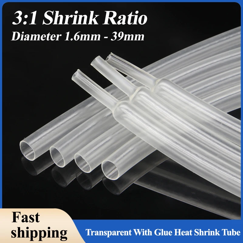

3:1 Transparent With Glue Heat Shrink Tube Dual Wall Tubing 1.6mm ~ 39mm Polyolefin Insulated Adhesive Lined Shrink Wrap Sleeve