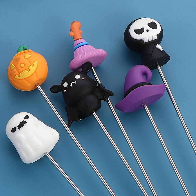 Varilla agitadora de acero inoxidable 304, agitador creativo de dibujos animados para Halloween, té de la leche y café, coctelera de mango largo, herramientas de postre