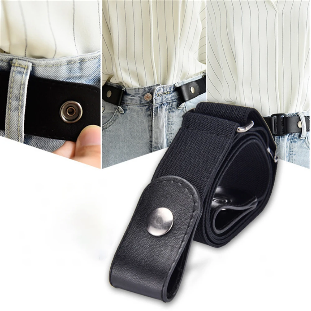 1pcs Black No Buckle Elastic Waist Belt Stretch Invisible Comfort Belt Adjustable Belt for Jeans Dresses