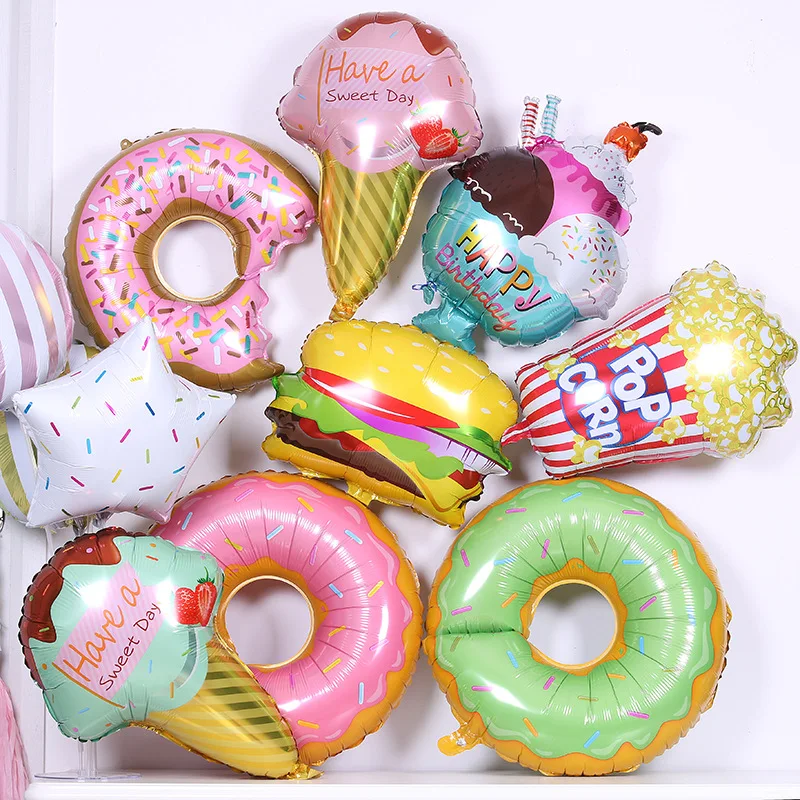 Ice Cream Donut Foil Balloons Doughnut Hamburg Pizza Hot Dog Balloon Baby Shower Kids Birthday Party Food Theme Decoration