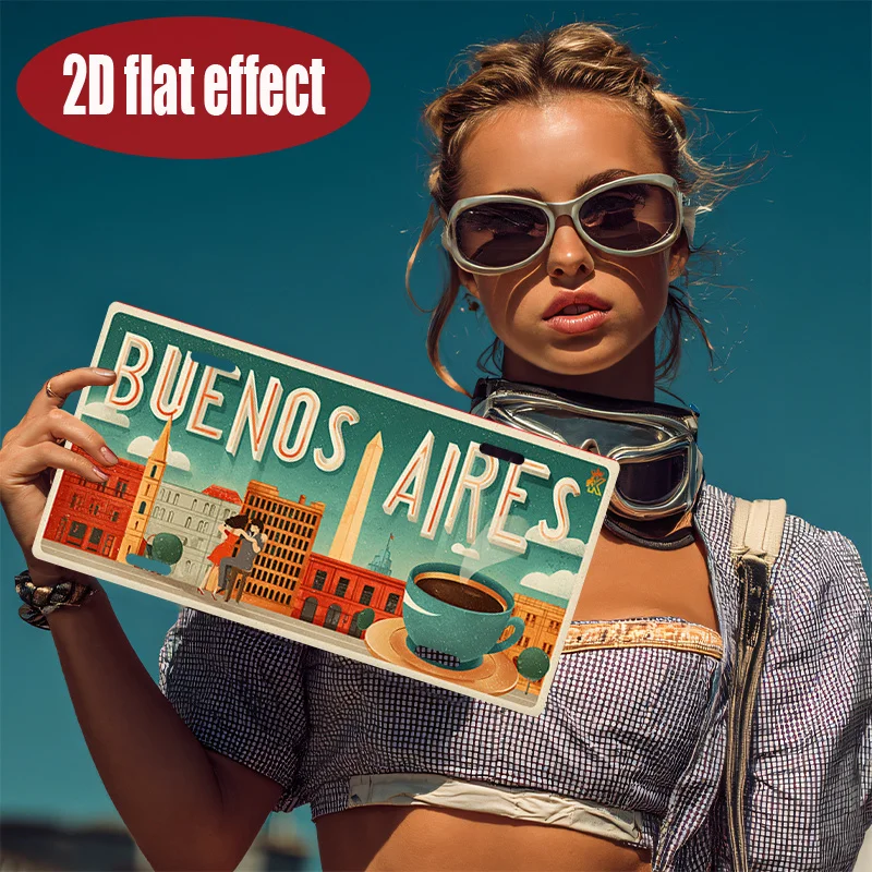 Buenos Aires Argentina Skyline Metal License Plate Sign 2D Flat Retro Tin Plaque Wall Art Decor Cafe Home Travel Souvenir