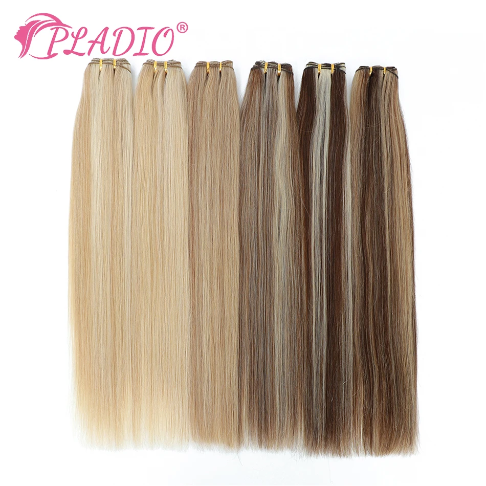 Pladio trama de cabelo humano tece pacotes de cabelo reto remy trama de cabelo natural extensões de cabelo humano 10 "-26" trama dupla para salão de beleza