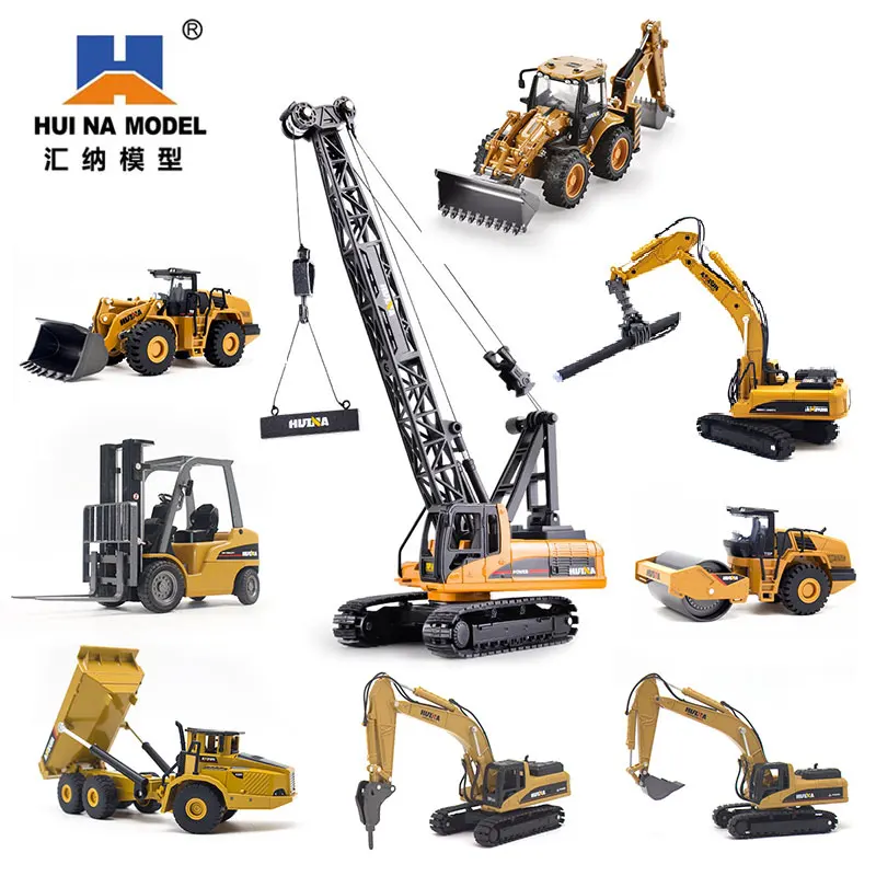 HUINA 1:50 Dump Truck Excavator Digger Tractor Crane Car Diecast Metal Model Construction Vehicle Car For Kids Boy Xmas Gifts