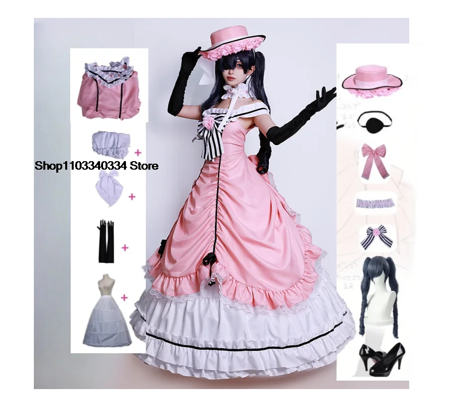 Anime Black Butler Kuroshitsuji Ciel Phantomhive Cosplay Sleeveless Lace Maid Cut Full Dress Uniform Outfit Princess Costumes