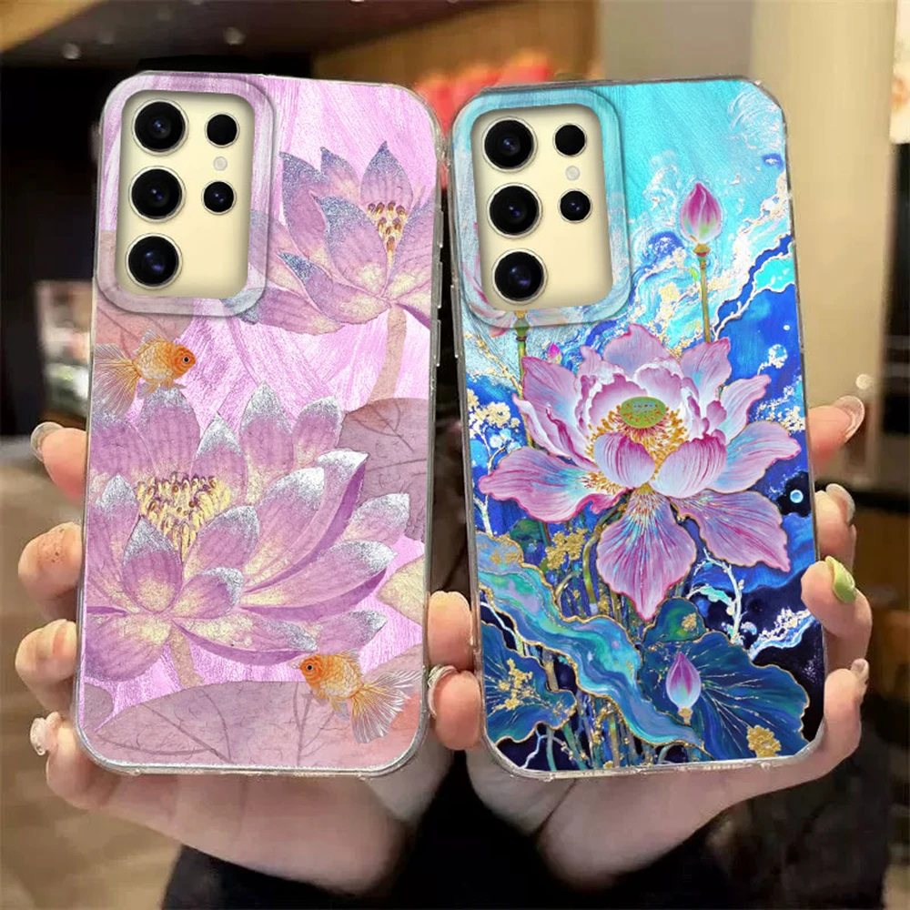 Phone Cases For Samsung Galaxy S26 Ultra S24 S23 Plus S22 S21 S20 S25 FE Couple Luxury Design Lotus Flower Y2K Korean tpu Cover