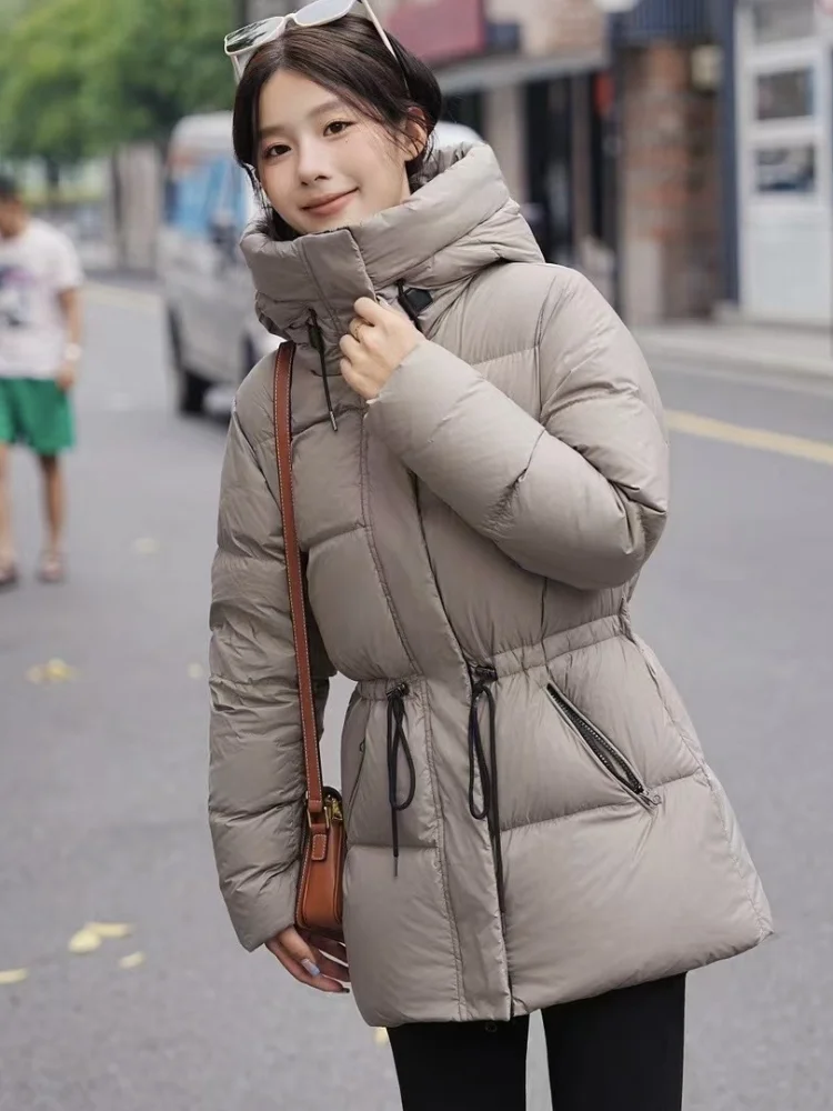 

Winter Warm Coat High-end 90 White Goose Down Down Jacket Hooded Waist Windproof Cold Design Temperament Slim Thin Women's Coats