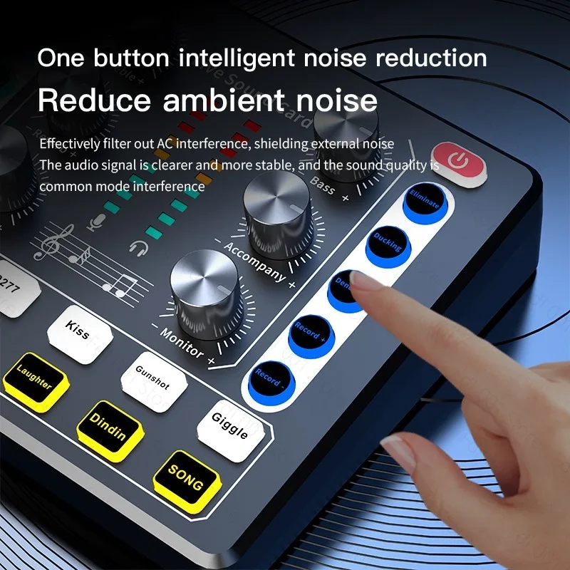 Audio Interface Live Streaming Sound Card 48V Mic for Computer Phone Guitar