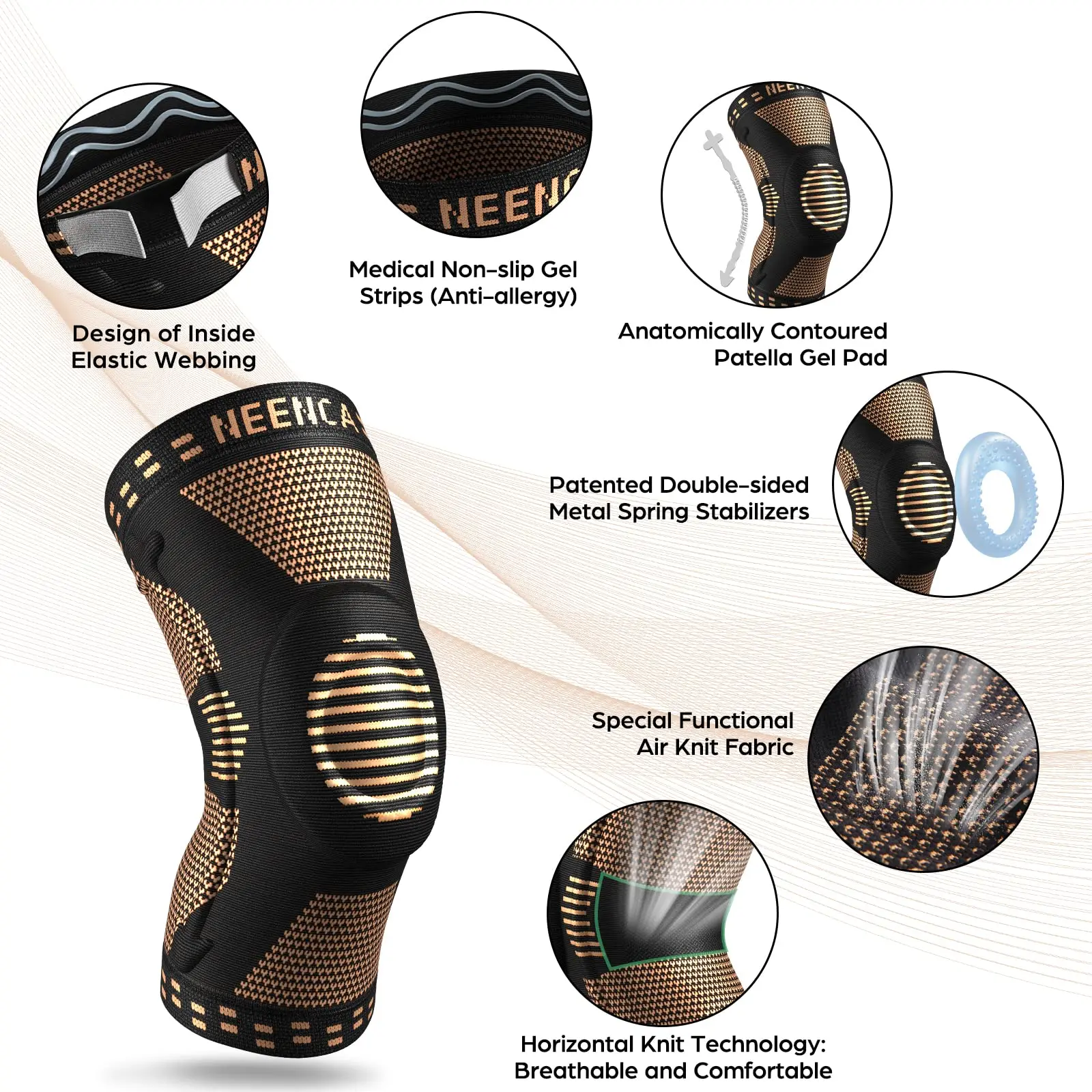 NEENCA Copper Knee Brace Knee Support with Patella Gel Pad &Side Stabilizers for Knee Pain Sport Arthritis ACL Joint Pain Relief