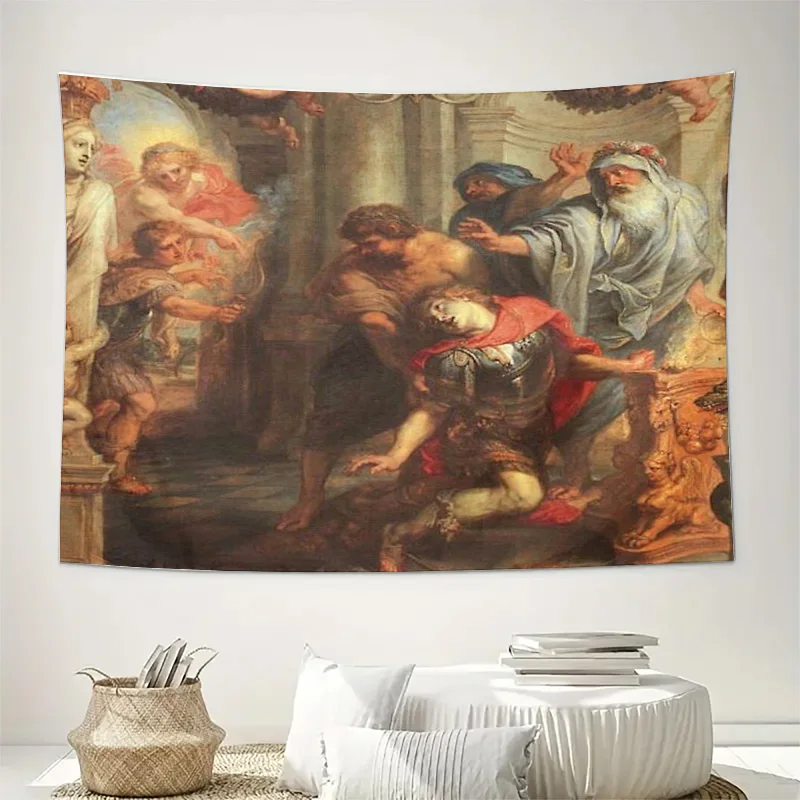 Vintage Tapestry Wall Hanging Medieval Knight Battle Scene Art Home Decor Gothic Renaissance Tapestry Room Divider