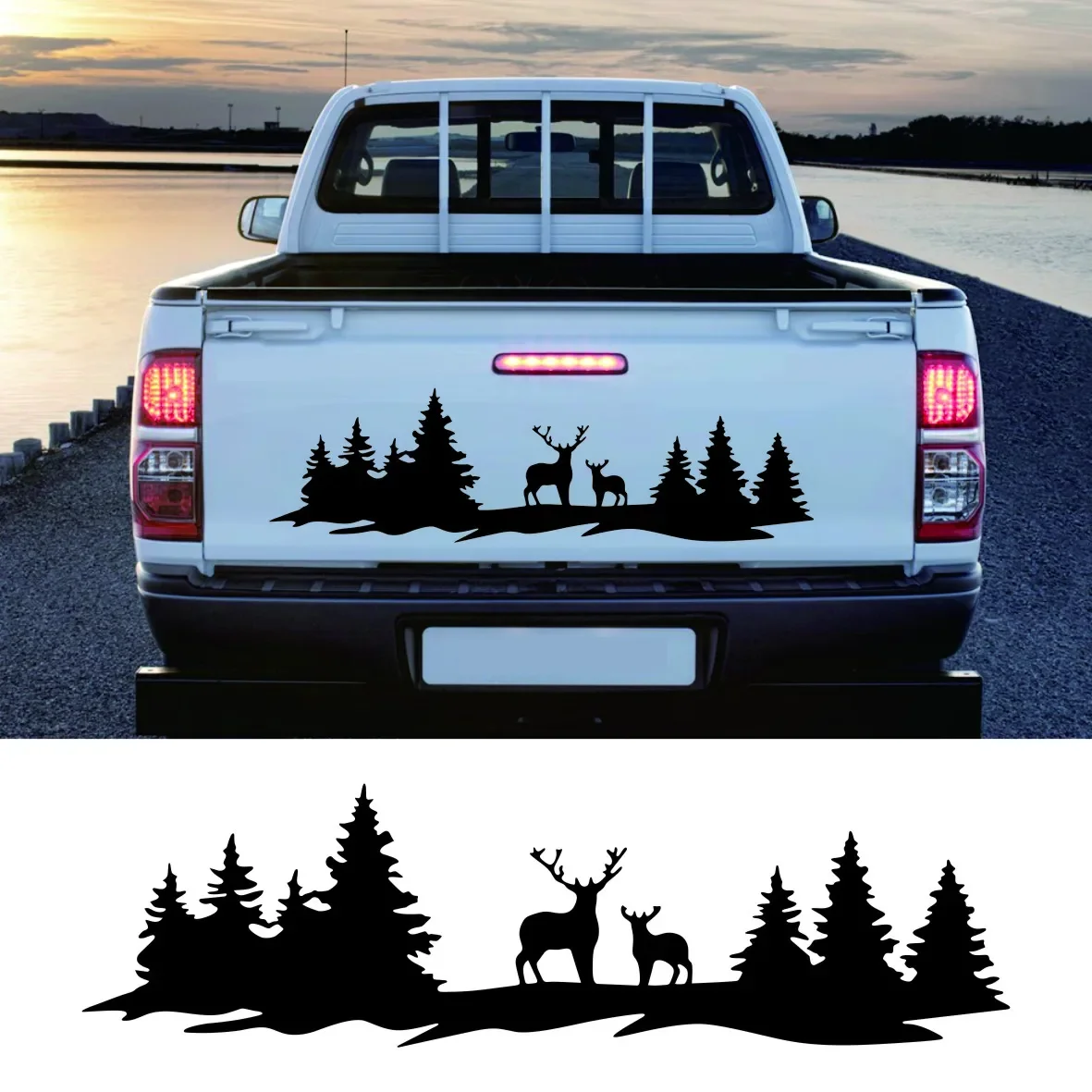 

Car Hunting Deer Trees Sticker Pickup Truck Window Back Door Tailgate Vinyl 4x4 Off Road Decor Decal Auto Tuning Accessories