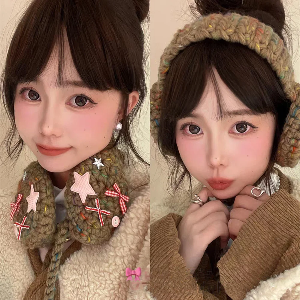 Chic Korean Style Y2k Plush Earmuffs Thicken Soft Warm JK Knitted Earflap Solid Color Outdoor Winter Ear Cover Women