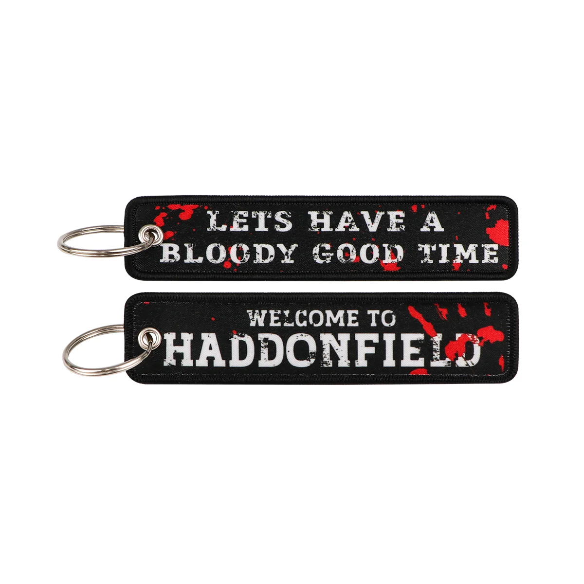 Warning Sign Embroidery Funny Quotes Key Fobs Key Tags Keychain for Motorcycle Cars Key Holder Chaveiro Jewelry Gifts